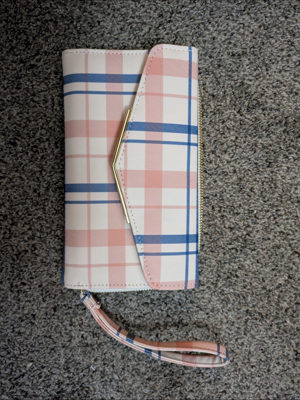 Time and Tru Pink and Blue Plaid Wristlet Wallet